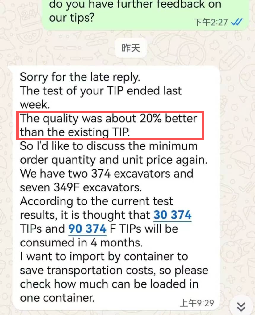 CAT J550/600 Bucket Tooth Quality Feedback